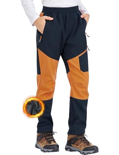 Zoofly Schneehose Softshell Skihose Jungen wasserdicht Thermohose Outdoor Winter Skihose Fleece Gefüttert Blau Orange-134-140