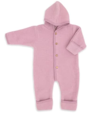 Engel Overall mit Kapuze, 100% Schurwolle Fleece, Natur, Gr. 50/56-86/92, 4 Farben (62/68, Rosenholz Melange)