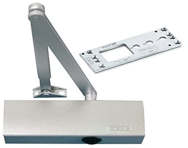 GEZE TS 2000 V BC Silber Gestängetürschließer für einflügelige Türen bis 1250 mm Flügelbreite mit Gestänge und Montageplatte/Set 3 in 1