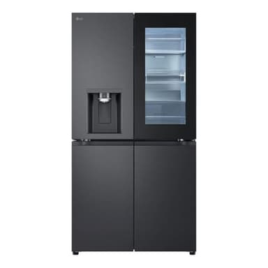 LG GMG960EVEE, Klasse E, 638 L, Side-by-Side Kühlschrank mit InstaView, Total No Frost, Crushed Ice -, Eis- & Wasserspender mit UVnano, Festwasseranschluss, DoorCooling+, Wi-Fi ꟷ Essence Black Steel