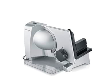 Severin Allesschneider für Brot oder Aufschnitt, Brotschneidemaschine mit stufenlos einstellbarer Schnittstärke, 0-23 mm, deutsche Qualität, Aufschnittmaschine mit Metallgehäuse, 130 W, grau, AS 3917