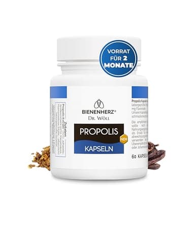 Bienenherz® Propolis Kapseln – 180mg reines Propolis-Konzentrat – ohne Zusatzstoffe & PAK-frei – entwickelt von Imker & Apotheker Dr. Wöll – Made in Germany