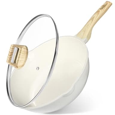 GiPP Bratpfanne Mit Hohem Rand, 30 Cm, 5 L, Antihaftbeschichtet, Mit Glasdeckel, Keramik-Antihaftbeschichtung Und Gegengriff, Gesunde, Ungiftige Bratpfanne, Pfos-/Pfoa-Frei, FüR Alle Herdarten, Weiß