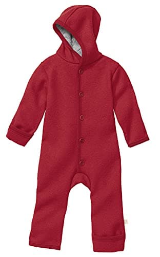 Disana WALK-OVERALL, 100% Bio-Merinowolle GOTS, IVN Best | mit Umklappbündchen | Newborn Baby Kleinkind Kind Unisex | Made in Germany | Bordeaux Gr. 50-56