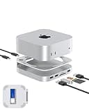 GEWOKLIY Mac Mini M4 Dock, Aluminium Ständer und Hub Mit M.2 NVMe SSD-Gehäuse, 2 x USB-A 10 Gbit/s, SD/TF-Kartenleser, USB 2.0 Daten (Silber) │Zubehör