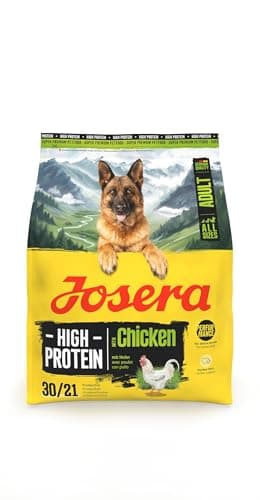 JOSERA Adult High Protein Huhn (1 x 900 g) | Premium Trockenfutter für ausgewachsene & sportliche (Zucht-) Hunde | Huhn & Lachsöl | glutenfrei & proteinreich | L-Carnitin & Taurin | 1er Pack