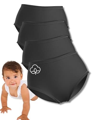 Mrs. Mum Wochenbett Unterwäsche mit Baumwolle I DERMATEST: SEHR GUT I Made in EU I Öko-Tex I 4er Set High Waist Unterhosen