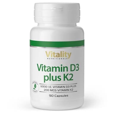 Vitamin D3 K2 Hochdosiert Vitamin D 5000 IE & K2 200 mcg Premium All Trans MK7. 90 Mini-Kapseln Hochdosiert. hohe Bioverfügbarkeit, frei von Zusatzstoffen. Vitality Nutritionals by VitaminExpress