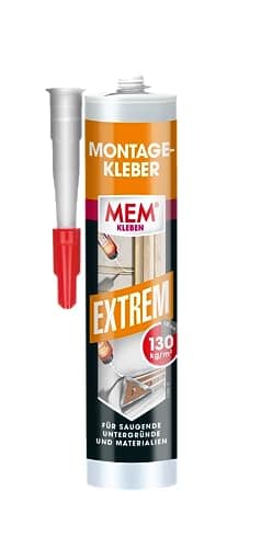 MEM Montagekleber Extrem, Pastöser Dispersionsklebstoff, Hohe Anfangshaftung und Endfestigkeit, Für verschiedene Untergründe, Lösemittelfrei, 380 g-Kartusche, Weiß