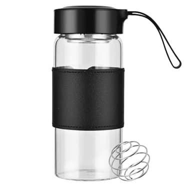 Cosmeria Protein Shaker Glas 16 Oz Mit Integriertem Sieb Und Edelstahl-Mischkugel, BPA-Frei Und Auslaufsicherer Eiweiß Shaker Mit Rutschfestem Silikon-Design