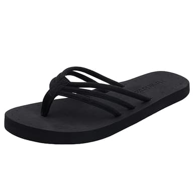 Harssidanzar Damen Flip Flops Sommer Strand String Sandalen Leicht mit Arch Support KL221EU,Schwarz, Größe 39