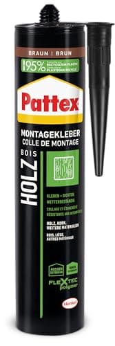 Pattex Montage Holz, starker Montagekleber für Holz und Holzwerkstoffe, wetterbeständiger Baukleber für alle Materialien*, elastischer Holzkleber für innen und außen**, 1x420g Kartusche