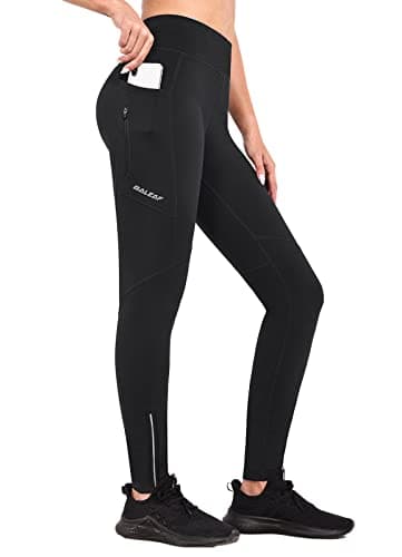baleaf Thermoleggings Winter Damen Fahrradhose Lang mit Reißverschluss Warm Gefüttert Jogginghose Running Tights Thermo Laufhose Wasserdicht OutdoorHosen Winterhose Schwarz L