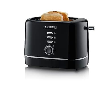 SEVERIN Automatik-Toaster, kleiner Toaster für 2 Scheiben, hochwertig , zum Toasten, Auftauen und Erwärmen, 850 W, schwarz, AT 4321