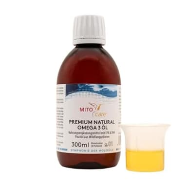 MITOcare Natural Omega 3 Öl - hochdosiert mit 27 Fettsäuren - Fischöl mit EPA & DHA - Omega-3 Fettsäuren - vegan - Monatspackung mit 30 Portionen - zitroniger Geschmack
