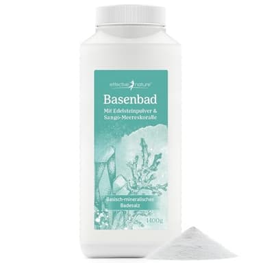 effective nature Basenbad - basisches Badesalz mit Sango-Meereskoralle & Edelsteinpulver - ergiebiger Badezusatz fürs Vollbad, Sitzbad & Fussbad - Wellness & Regeneration nach dem Sport - 1400 g