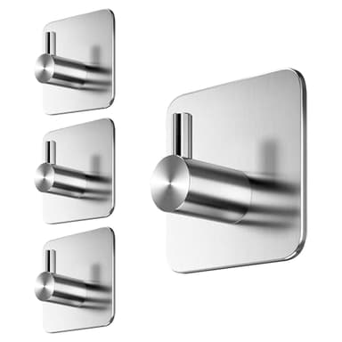 Menz Haken selbstklebend, 4er Set, Edelstahl Klebehaken, Wandhaken selbstklebend mit wasserfesten Klebepads, Klebehaken extra stark für Bad, Küche, Badezimmer Selbstklebende haken