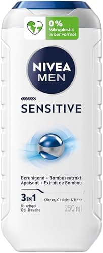 NIVEA MEN Sensitive Duschgel, pH-hautneutrale Pflegedusche für Männer mit empfindlicher Haut, milde Formel mit Bambusextrakt für Körper, Gesicht und Haar (250 ml)