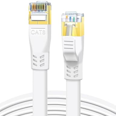 DDMALL CAT 8 LAN Kabel 3m, Hochgeschwindigkeit 40Gbps 2000MHz CAT8 Flaches Patchkabel, Gigabit Internet Netzwerkkabel mit Vergoldetem RJ45 Stecker für Gaming, Modem, Router (3 Meter/Weiß)