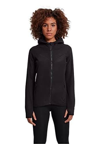 Urban Classics TB1728 Ladies Polar Fleece Zip Hoodie - Damen Outdoor Fleecejacke einfarbig mit Kapuze und verlängertem Rückenteil - black, Größe S