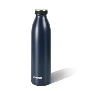 wenco Trinkflasche Edelstahl 0,75l / 750ml isoliert und auslaufsicher für kalte und heiße Getränke auch als Thermoskanne verwendbar BPA frei – blau, Dunkelblau