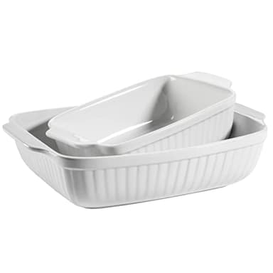 MÄSER 931982 Kitchen Time Auflaufformen rechteckig im 2er Set, eckige Ofenformen, ideal auch für Lasagne, kratz- und schnittfest, Keramik, 33x24x8 cm / 25,5x16x7 cm, Weiß