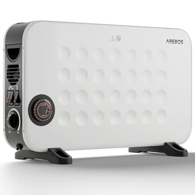 Arebos Elektro Konvektor Heizgerät 2000W | 3 Heizstufen | Turbogebläse & Thermostat | Automatik & Frostwächter | 24h Timer | Überhitzungsschutz | Leise & energieeffizient | Stabiler Stand | Weiß