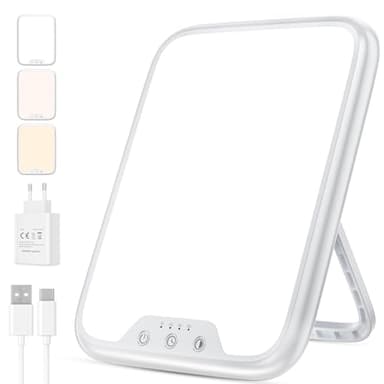 Tageslichtlampe, Tageslichtlampe 10000 Lux UV-Frei Sonnenlicht Lampe für Depressionen, lichttherapielampe mit Memory Funktion, 4 Timer, 3 Farbtemperaturen, Stufenlose Helligkeit, Faltbar Halterung