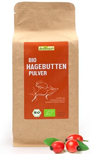 dreikraut Bio-Hagebuttenpulver | 1 kg | Rohkostqualität, gemahlen | Wildsammlung aus Europa | 100% ganze Hagebutte