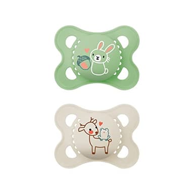 MAM Original Schnuller im 2er-Set, zahnfreundlicher Baby Schnuller aus nachhaltigen & bio-erneuerbaren Materialien, Sauger aus MAM SkinSoft Silikon, mit Schnullerbox, 0-6 Monate, Hase/Reh