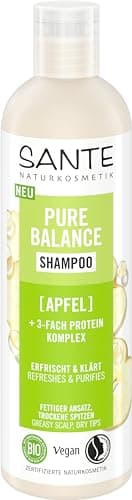 SANTE Naturkosmetik Pure Balance Shampoo Apfel - 250 ml - mit Apfel & 3-Fach Protein Komplex - Feuchtigkeitsshampoo für fettende Ansätze & trockene Spitzen - vegan & dermatologisch getestet