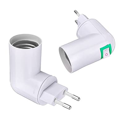 DYOUen 2 Stück E27 Lampenfassung 360° Einstellbar Lampenfassung mit Schalter,Eu-Stecker Adapter Steckdose für Glühbirne Wandlampe Sockeladapter, Küchenlampe Converter Adapter (2 Stück)