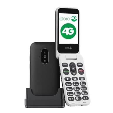 doro Telefon - Leva E22 - 4G Klapphandy für ältere Menschen - Großer 2,8-Zoll-Bildschirm, kontrastreiche Tasten, lauter & klarer Klang, HD-Sprache, Kamera, sichere Taste, Ladeschale - Schwarz/Weiß
