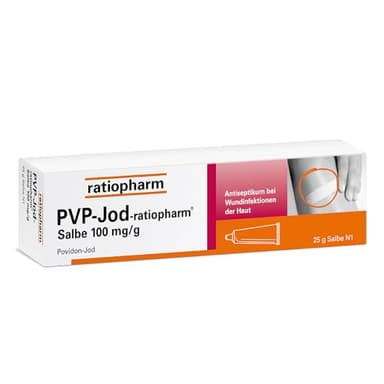 PVP-Jod-ratiopharm® Salbe: keimtötende Wirkung bei oberflächlichen Wunden, Verbrennungen, Entzündungen und Infektionen auf der Haut, mit Povidon-Iod, 25g