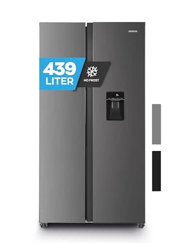 Heinrich´s Side-by-Side Kühlschrank, Kühlgefrierkombination mit 439L Mega Gesamtvolumen, NO-FROST, 151L Gefriervolumen, inkl. Wasserspender, LED Beleuchtung,Touch-Bedienung, Multi-Airflow-System,Inox