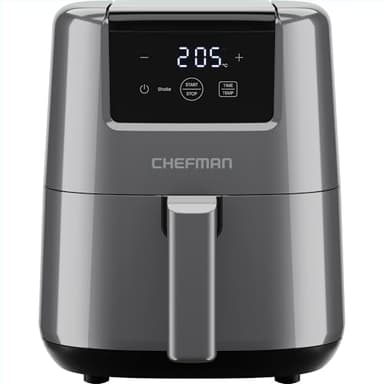Chefman 2L Mini-Heißluftfritteuse - platzsparende Heissluftfritteuse, antihaftbeschichtet und spülmaschinenfest, schnelle & einfache Mahlzeiten, mit digitalem Timer und Schüttelerinnerung - Grau