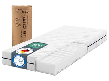 PURAMED Kaltschaummatratze - 90x200 cm - Höhe 18 cm - Härtegrad H2 & H3 - ergonomische 7-Zonen Matratze - produziert in Deutschland - waschbarer Mikrofaser-Bezug - Oeko-TEX® & CertiPUR Zertifiziert