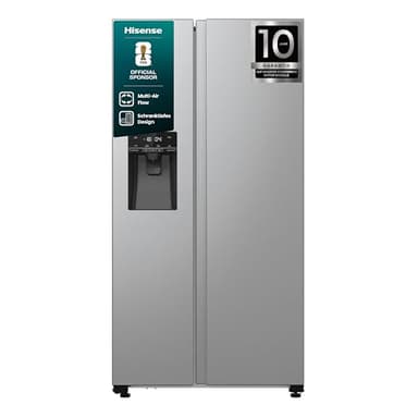 Hisense RS5P535NTCE Side-By-Side Kühl-Gefrier-Kombination, 376 Liter Kühlteil, 190 Liter Gefrierteil, Total NoFrost, Multi AirFlow, FastFreeze, Energieeffizienzklasse E, 178,6cm x 91,5cm, inox