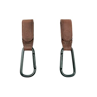 my junior® My Hooks Kinderwagen Haken | veganes Leder | belastbar bis 10kg | 2er Pack | universelle Passform mit Klettverschluss - Brown