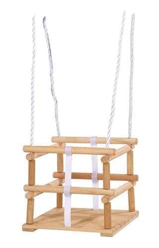 Eichhorn Gitterschaukel - Outdoor-Holzschaukel, höhenverstellbare Seile, sicherer Sitz mit Umrandung, belastbar bis 20kg, Holzspielgerät für Kleinkinder, naturfarben, ab 1 Jahr, 30x30 cm
