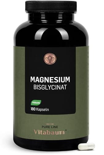 Vitabaum® Magnesiumbisglycinat - 320 mg elementares Magnesium pro Tag - Hochdosiert & Chelatiert -180 Kapseln - 3 Monate Vorrat - Vegan, Glutenfrei, Laktosefrei