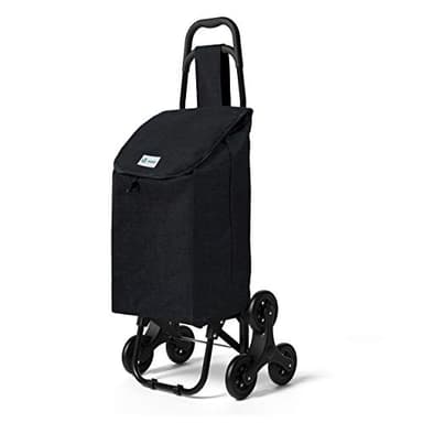 VOUNOT® Einkaufstrolley Treppensteiger, Trolly Einkaufswagen Klappbar, Hackenporsche mit 3 Räder, Wasserdichter, 32L Schwarz (Oxford) 94 x 37 x 34 cm