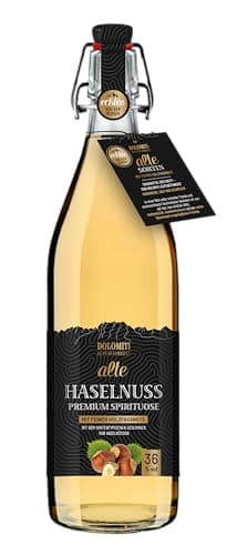DOLOMITI Alte Haselnuss 36 % vol. – Premium Haselnuss-Spirituose aus dem Barrique-Fass – 1,0 l Bügelflasche – Milder Nuss-Schnaps mit feinem Röstaroma – Original aus Österreich