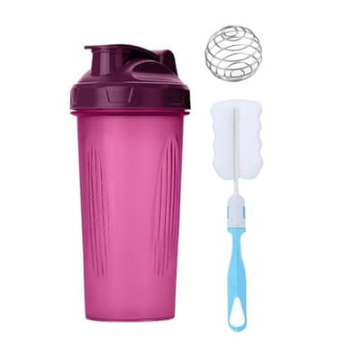 Protein Shaker, Proteinshaker Flasche,Shaker Proteinshake,600ml Eiweiß Shaker, proteinshaker mit Messskala & Kugel für Fitness Eiweiß, Auslaufsicherer Deckel mit Schlaufe(Violett)