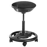 SONGMICS Dynamischer Arbeitshocker, ergonomischer Drehstuhl, mit Rollen, extra breiter Sitz, Neigung um 10 °, höhenverstellbar, Dicke Polsterung, Schwarz OSC06BK