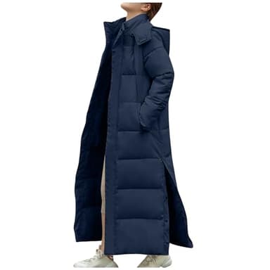 Generisch Wintermantel Damen Lang Winterjacke Dicke Steppjacke Warm Daunenjacke Winter Steppmantel Winddicht Damenmantel Parka Frauen Mantel Große Größen Extra Lange Daunenmantel Marineblau XL
