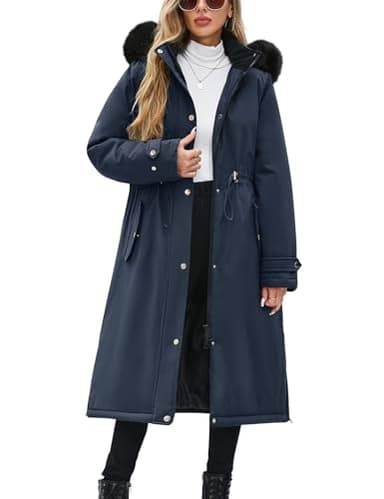 Yuson Girl Wintermäntel Damen Lang Gefüttert Mantel Winterjacke Herbst Winter Damen-mäntel Dicker Warm Fleecejacke Winddichte Outdoor Daunenmantel Elegant Parka mit Abnehmbar Kapuze(Marineblau, M)