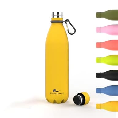 Daikoku - Edelstahl Wasserflasche | 100% Auslaufsicher | Hält 12 Stunden Heiß, 24 Stunden Kalt | BPA-Frei und Gesund | Modische Farbe, Ideal für Alltag und Outdoor | Gelb | 750 ML