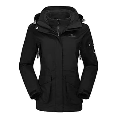 CAMEL CROWN Skijacke wasserdicht 3 in 1 für Damen, Winter-Fleecejacke mit Innenfutter für Regen, Schnee, Outdoor-Wandern, M
