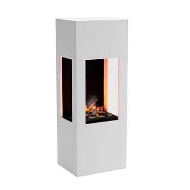 GLOW FIRE Wasserdampf Kamin BÖLL (Standkamin) - Elektrokamin mit realistischen LED 3D-Flammen, Knistereffekt & Fernbedienung, 54x145x44 cm - Opti-Myst 400 Elektro Kamin mit Holz-Deko, Weiß